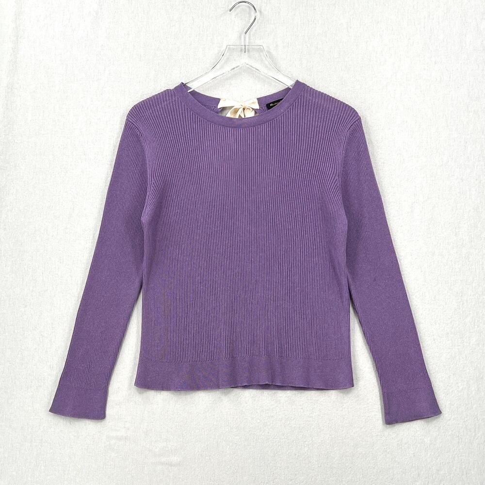 MASSIMO DUTTI Sweater Womens Medium Purple Ribbed Keyhole Tie Back Italian Yarn